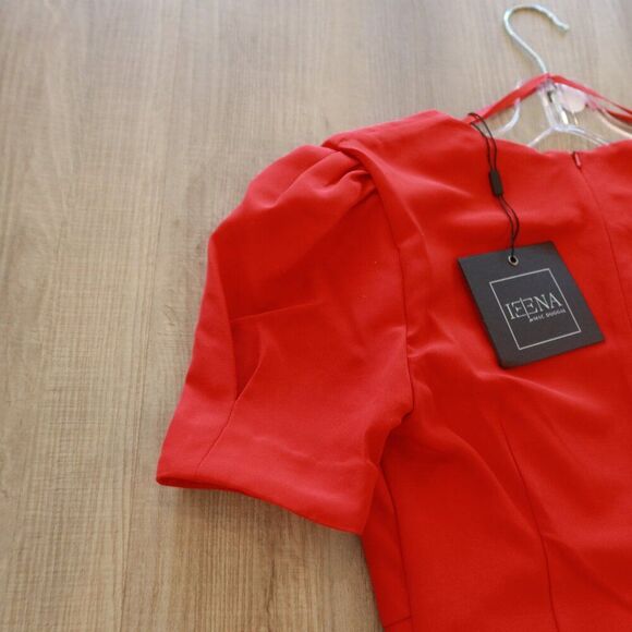 NWT MAC DUGGAL red cut out maxi dress plunge neck puff sleeve A2630 2 party form - Picture 7 of 12